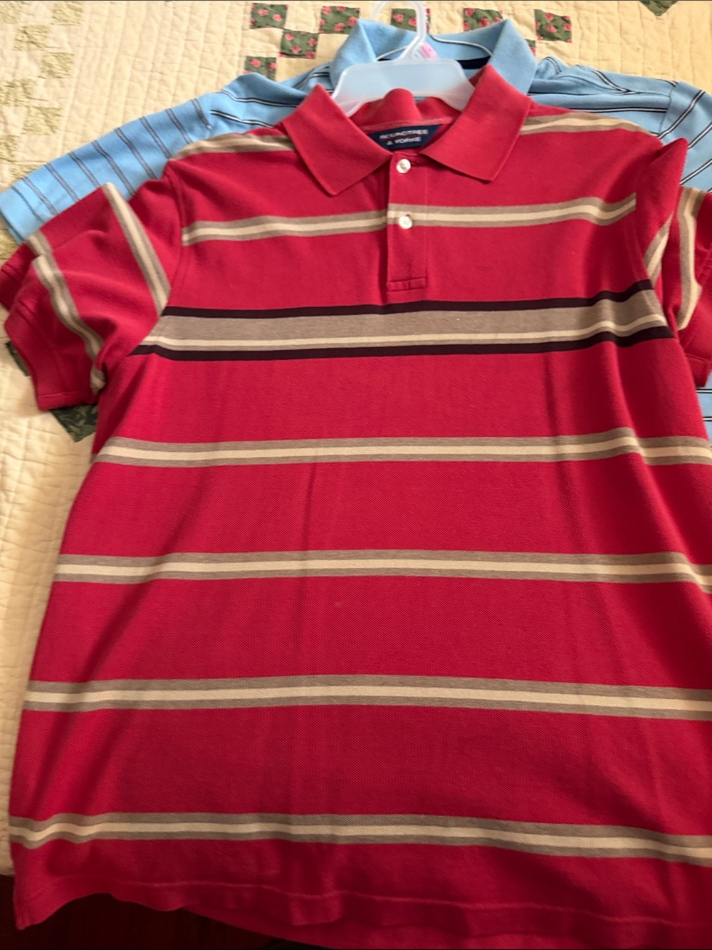 Roundtree & Yorke Red Striped Polo with Neutral Bands